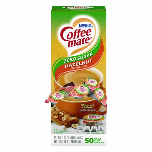 Coffee mate® Liquid Coffee Creamer, Zero Sugar Hazelnut, Mini Cups, 50/Box