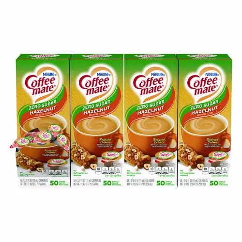 Coffee mate® Liquid Coffee Creamer, Zero Sugar Hazelnut, Mini Cups, 50/Box, 4 Boxes/Carton