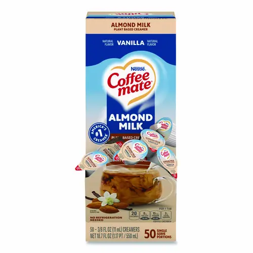 Coffee mate® Plant-Based Almond Milk Non-Dairy Liquid Creamer Singles, Natural Vanilla, 50/Box