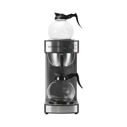 Coffee Pro Two-Burner Institutional Coffeemaker, Stainless Steel, 8.75"W x 14.75"D x 15.25"H, 10-12 Cup Capacity