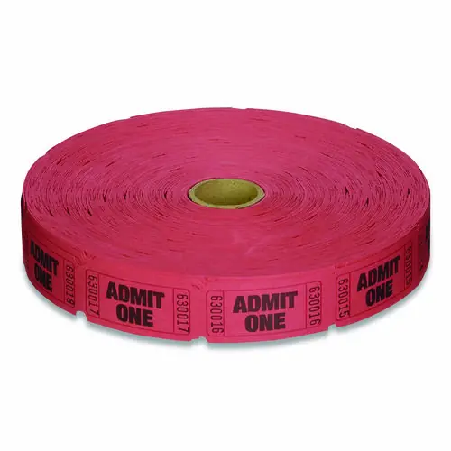 Coin-Tainer Single Ticket Roll, Admit One, Red, 2,000/Roll