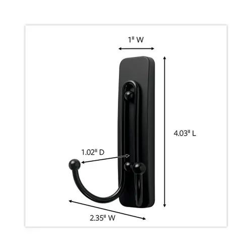 Command™ Adhesive Mount Metal Hook, Large, Double Hook, Matte Black Finish
