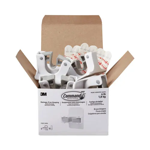 Command™ Broom Gripper, White/Gray, 6 Grippers and 16 Adhesive Strips