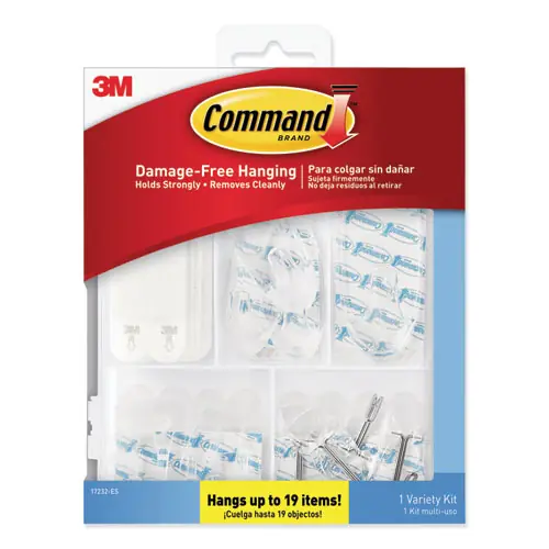 Command™ Clear Hooks and Strips Variety Pack, Assorted Sizes, Plastic, 0.05 lb; 2 lb; 4-16 lb Capacities, 16 Picture Strips/15 Hooks/22 Strips/Pack