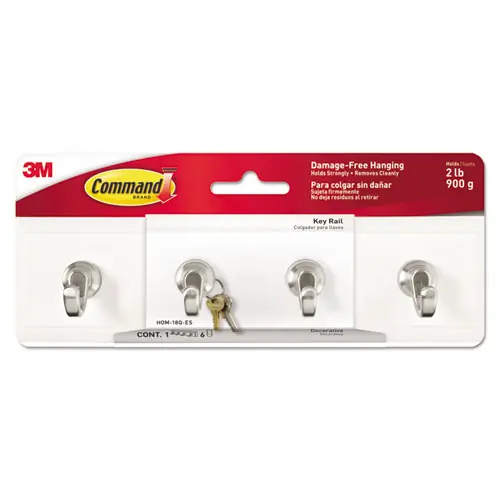 Command™ Decorative Key Rail, Plastic, Quartz/Silver, 4 Hooks