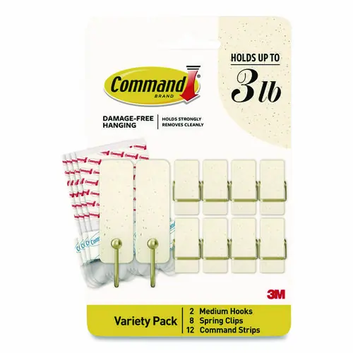 Command™ Limited Edition Hooks and Clips, Vanilla Bean, 3 lb Capacity, 2 Hooks, 8 Clips and 12 Strips/Pack