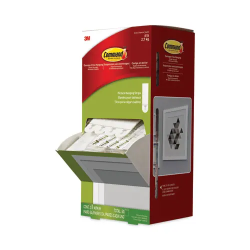 Command™ Picture Hanging Strips, Removable, White, 4 Strips/Set, 50 Sets/Carton