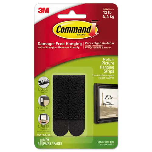 Command™ Picture Hanging Strips, Removable, Black, 4 Pairs/Pack
