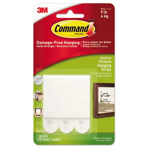 Command™ Picture Hanging Strips, Removable, White, 3 Pairs/Pack