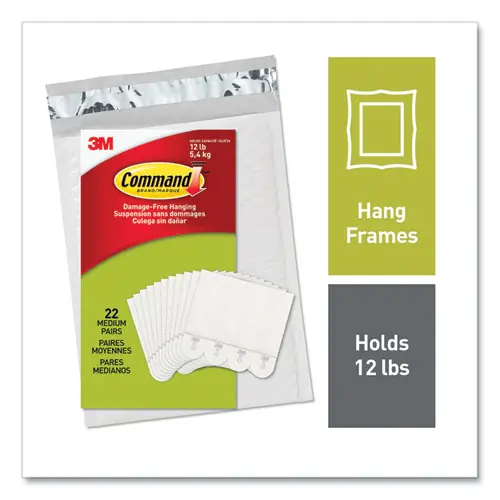 Command™ Picture Hanging Strips, Removable, White, Medium, 22 Pairs/Pack