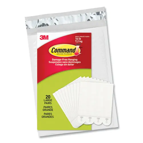 Command™ Picture Hanging Strips, Removable, Holds Up to 4 lbs per Pair, Large, White, 20 Pairs/Pack