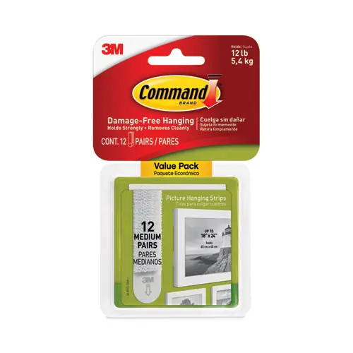 Command™ Picture Hanging Strips, Value Pack, Medium, White, 12 Pairs/Pack