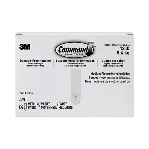 Command™ Picture Hanging Strips, Medium, Removable, White, 132 Pairs/Pack