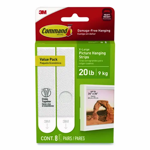 Command™ Picture Hanging Strips, X-Large, Removable, Holds up to 20 lbs per 4 Pairs, 8 Pairs/Pack