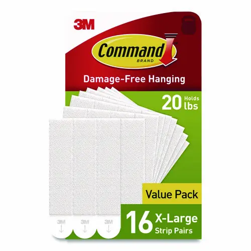 Command™ Picture Hanging Strips, X-Large, Removable, Holds up to 20 lbs, White, 16 Pairs/Pack