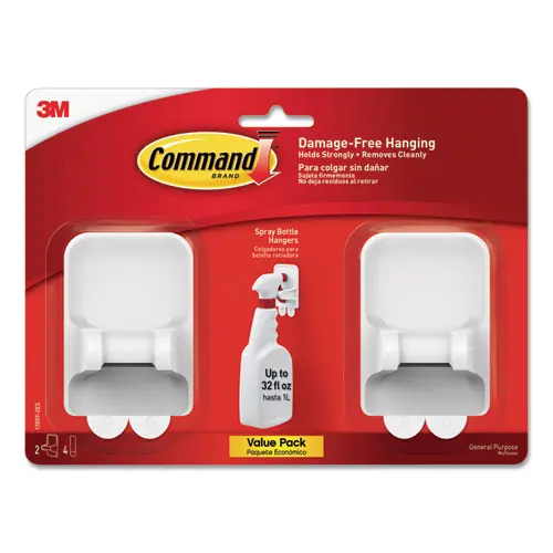 Command™ Spray Bottle Holder, White, 2 Hangers and 4 Strips per Pack