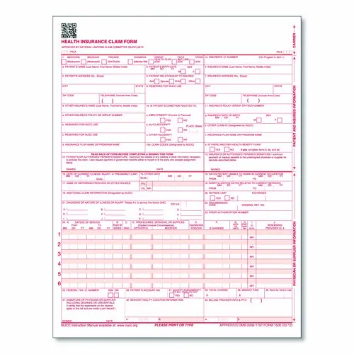 ComplyRight® CMS-1500 Health Insurance Claim Form, One-Part (No Copies), 250 Forms