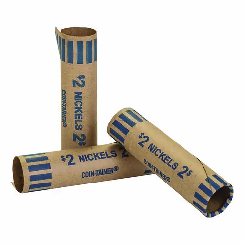 CONTROLTEK® Crimped End Coin Wrappers, Nickels, $2, 1,000 Wrappers/Pack