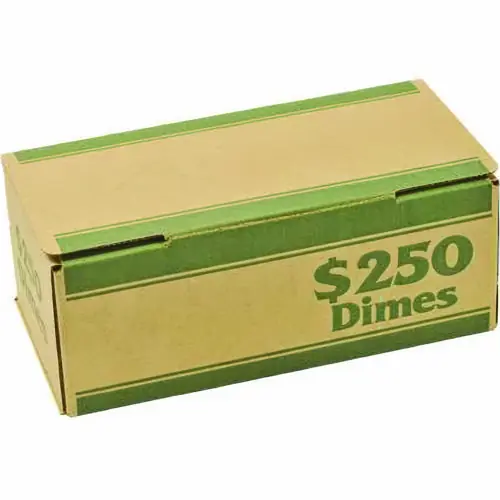 CONTROLTEK® Dimes Coin Box, Kraft/Green, 50/Pack