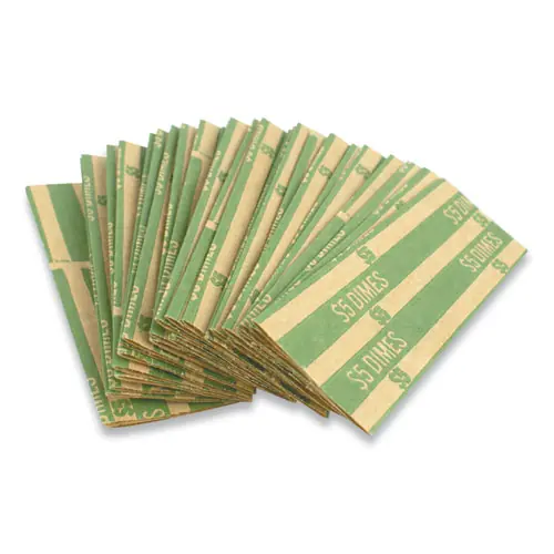 CONTROLTEK® Flat Tubular Coin Wrap, Dimes, $5.00, Green, 1,000/Box