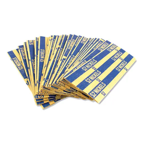 CONTROLTEK® Flat Tubular Coin Wrap, Nickels, $2.00, Blue, 1,000/Box