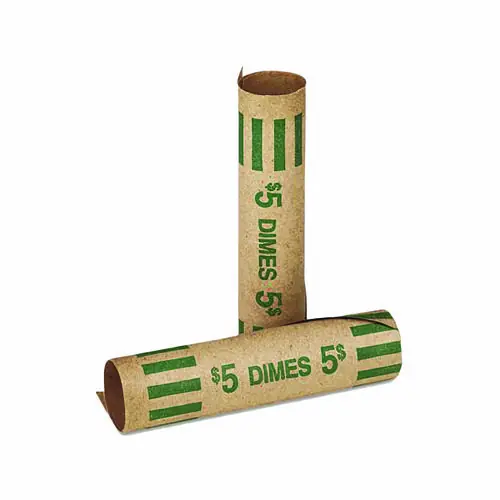 CONTROLTEK® Gunshell Crimped-End Coin Wrapper, Dimes, $5.00, Kraft/Green, 1,000/Carton