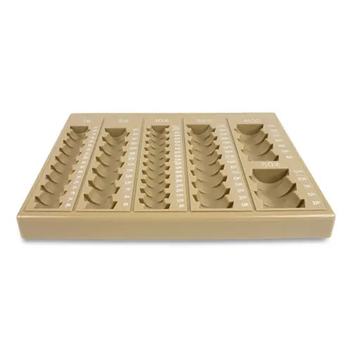 CONTROLTEK® Plastic Coin Tray, 6 Compartments, Stackable, Tan