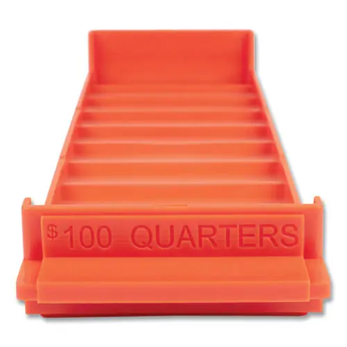 CONTROLTEK® Stackable Plastic Coin Tray, Quarters, 10 Compartments, Orange, 2/Pack