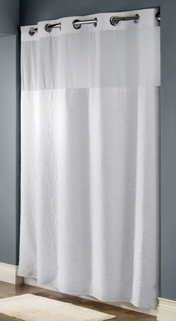 Coral Jacquard Hookless Curtain, Poly, White 71×74