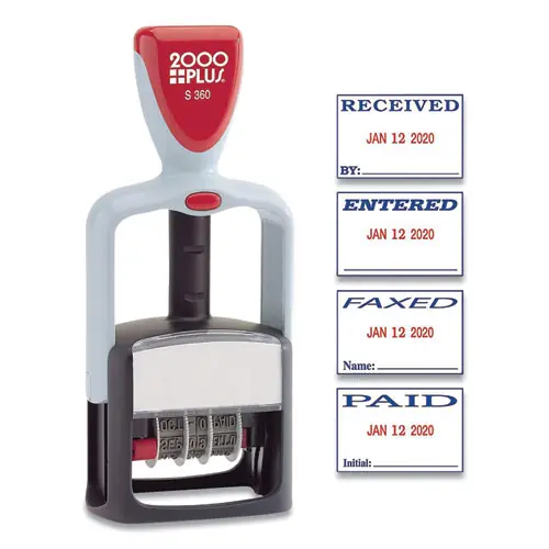 COSCO 2000PLUS® Model S 360 Self-Inking Two-Color Message Dater, Blue/Red Ink