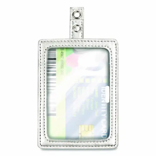 Cosco® MyID Leather ID Badge Holder, Silver, 2.5 x 4, Vertical/Horizontal