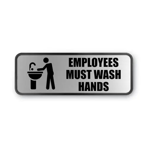 COSCO Brushed Metal Office Sign, Employees Must Wash Hands, Silver
