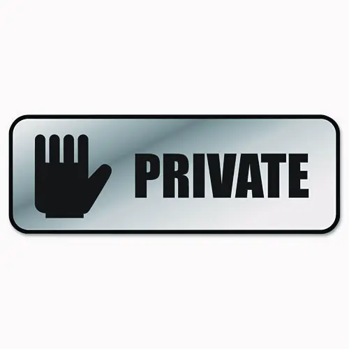 COSCO Brushed Metal Office Sign, Private, 9 x 3, Silver