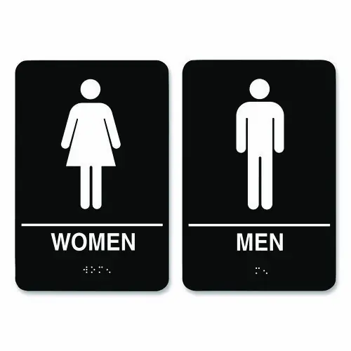 COSCO Indoor Restroom Door Sign, Men/Women, Black/White, 2/Pack