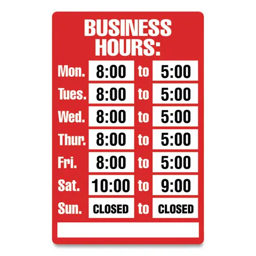 COSCO Open/Closed Business Hours Sign Kit, Red, 8 x 12