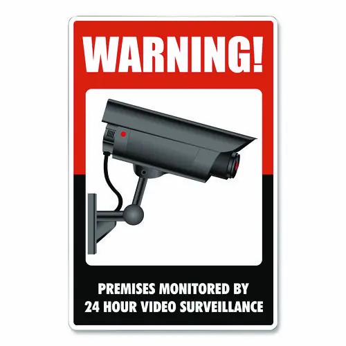 COSCO UV-Coated Preprinted Molded-Plastic Sign, 24-Hour Video Surveillance, 8 x 12, Black/Red/White