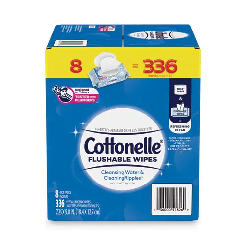 Cottonelle® Flushable Wet Wipes, Flip-Top Pack, White, 42 Sheets/Pack, 8 Packs/Carton