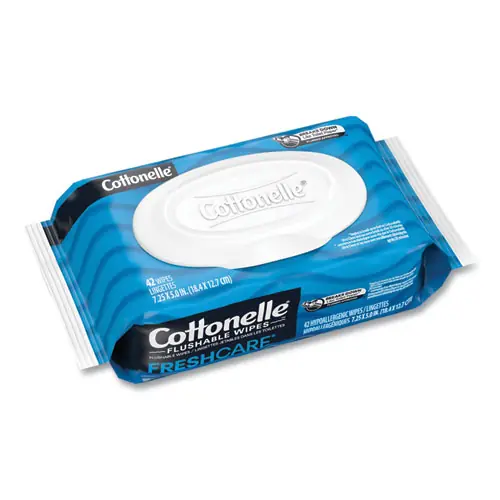 Cottonelle® Fresh Care Flushable Cleansing Cloths, 42 Wipes, 1-Ply, White, 3.75" x 5.5"