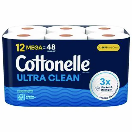 Cottonelle® Ultra CleanCare Toilet Paper, Strong Bath Tissue, Septic Safe, 1-Ply, White, 284 Sheets per Roll, 12 Rolls per Pack, 4 Packs per Carton