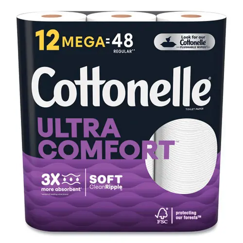 Cottonelle® Ultra ComfortCare Toilet Paper, Mega Rolls, 2-Ply, White, 284 Sheets/Roll, 12 Rolls/Pack, 48 Rolls/Carton