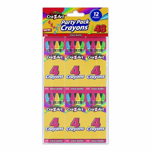 Cra-Z-Art® Crayons, 4 Assorted Colors, 4/Box, 12 Boxes/Pack