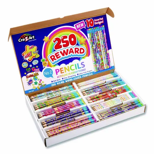 Cra-Z-Art® Pencils Motivational Classpack, #2 Black Lead, Assorted Barrels, 10 Designs, 250 Pencils/Set