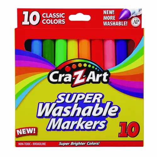 Cra-Z-Art® Super Washable Markers, Broad Bullet Tip, Assorted Colors, 10/Set