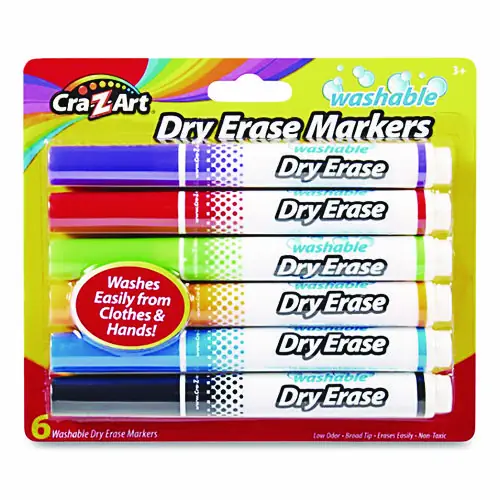 Cra-Z-Art® Washable Dry Erase Markers, Broad, Bullet Tip, Assorted Colors, 6/Set
