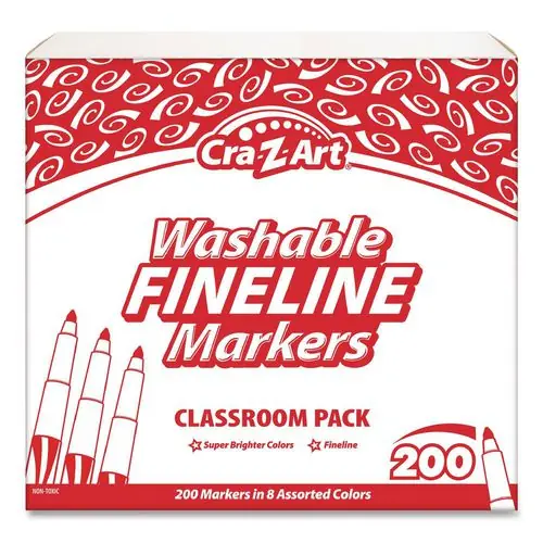 Cra-Z-Art® Washable Fineline Markers Classpack, Fine Bullet Tip, 8 Assorted Colors, 200/Set
