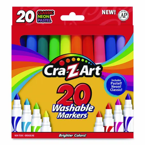 Cra-Z-Art® Washable Markers, Broad Bullet Tip, Assorted Classic/Neon/Pastel Colors, 20/Set