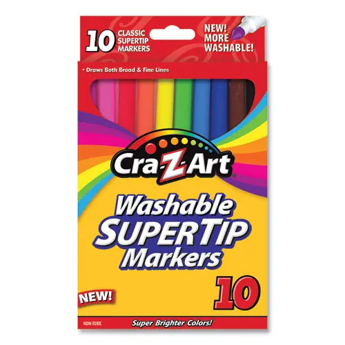 Cra-Z-Art® Washable SuperTip Markers, Fine/Broad Bullet Tips, Assorted Colors, 10/Set