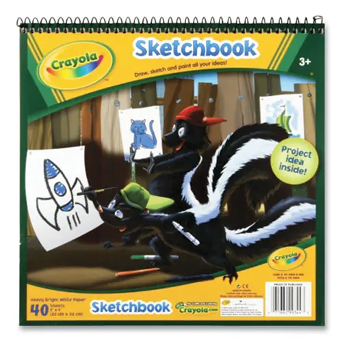 Crayola® Animal Animations Wirebound Sketchpad, 40 Unruled White Sheets, 9" x 9", Gold/Green Cover