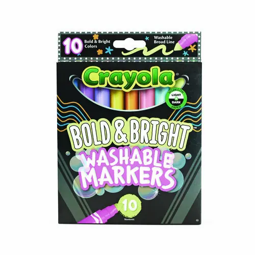 Crayola® Bold and Bright Washable Markers, Broad Bullet Tip, Assorted Colors, 10/Box