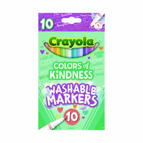 Crayola® Colors of Kindness Fine Line Washable Markers, Fine Bullet Tip, Assorted Colors, 10/Box
